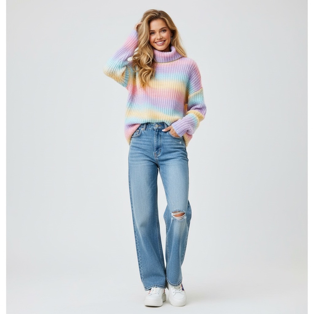 Adyson Parker Unicorn Rainbow Knit Cowl Neck Sweater